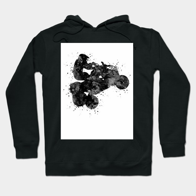 Four Wheeler Riding Boy Black and White Silhouette Hoodie by LotusGifts